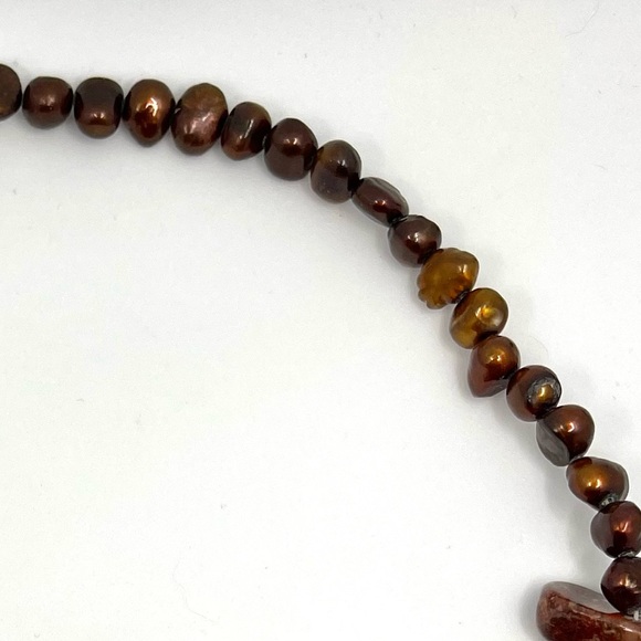 Red Jasper Necklace Natural Gemstones- AAA Nugget Bronze Color Freshwater Pearl - Picture 11 of 14